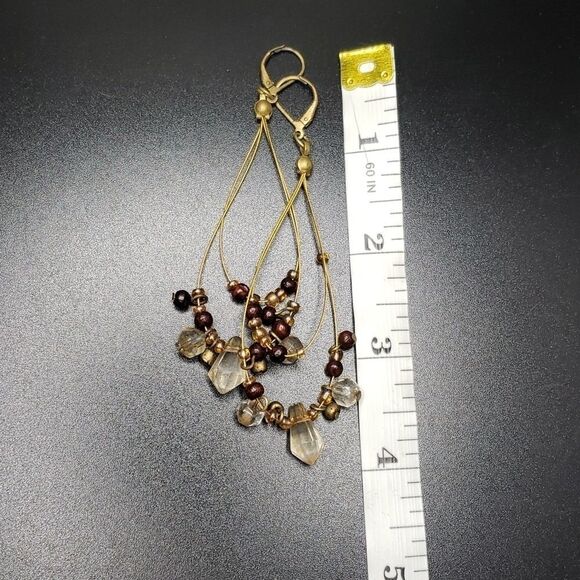 HANDMADE bronze wire Beaded Drop Earrings - Picture 2 of 2